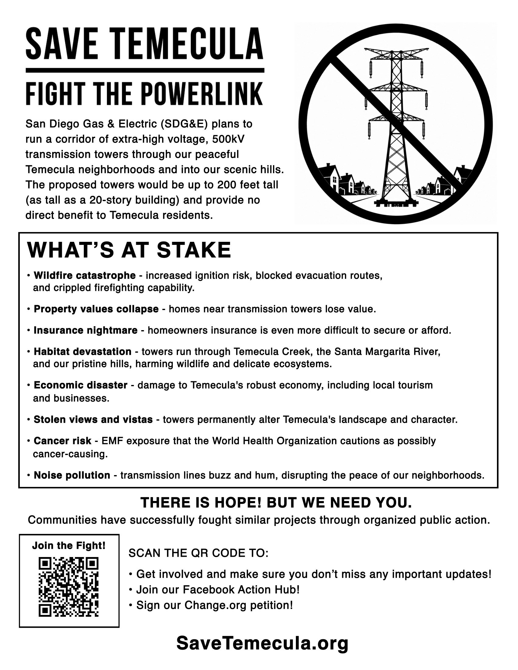 Save Temecula flyer: Fight the Powerlink